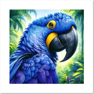 Colorful Hyacinth Macaw - Watercolor Bird Posters and Art